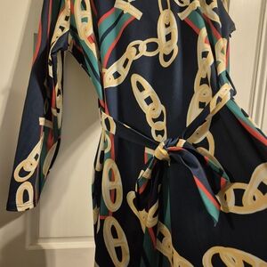 Elegant Chain Print Navy Dress